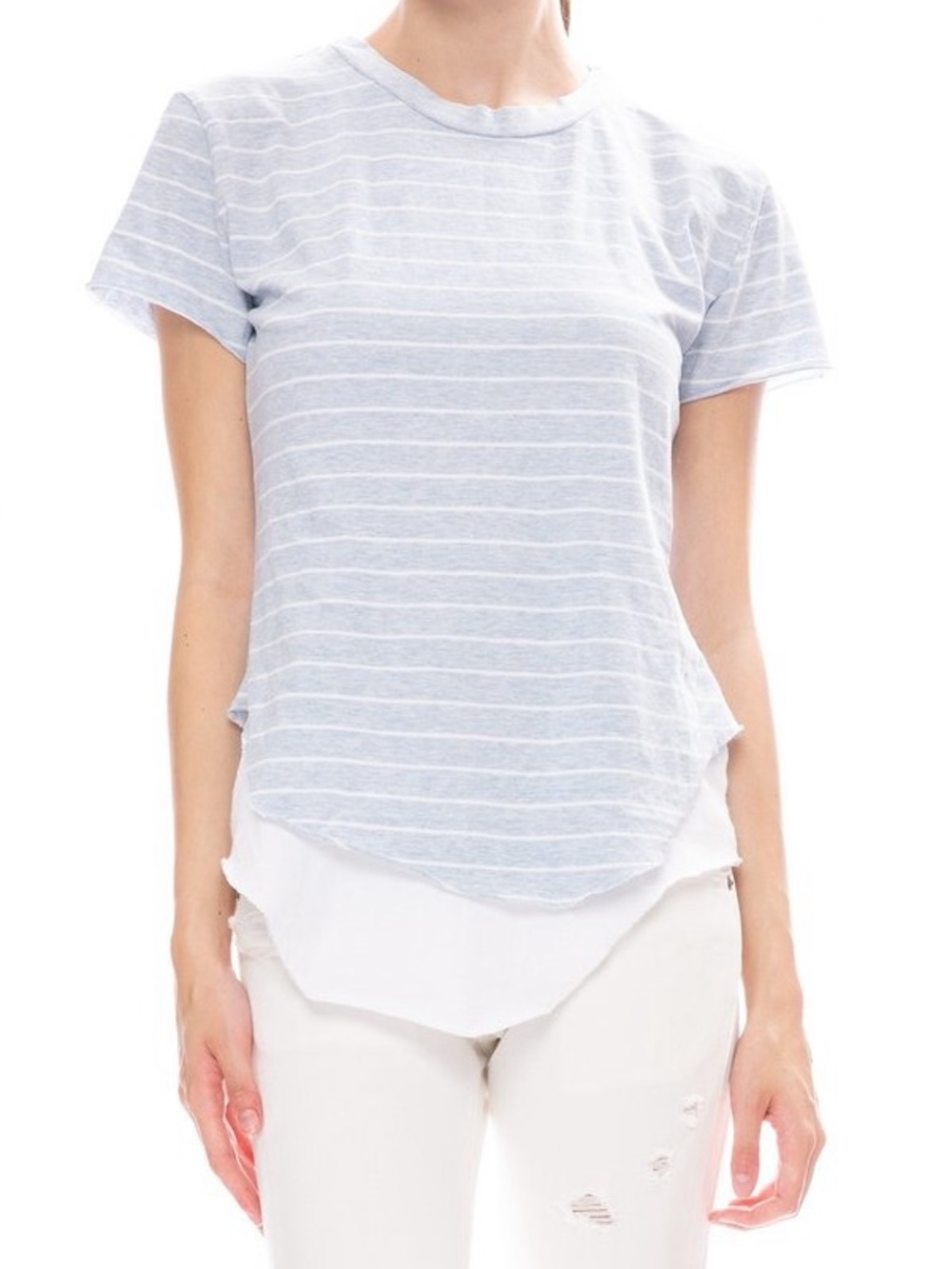 FRANK & EILEEN ROUND HEM STRIPED JERSEY TEE - OXFORD BLUE
MELANGE/WHITE STRIPE S